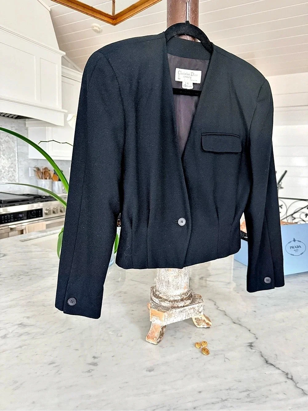 Christian Dior Vintage Separates Black Cropped Blazer, black wool jacket
